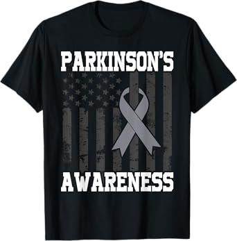 Parkinsons Awareness Ribbon Gray Parkinsons Disease Flag T-Shirt