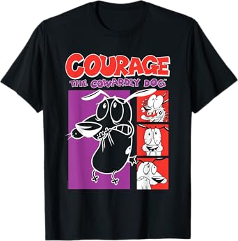 Courage the Cowardly Dog Red and Purple Frames Cartoon T-Shirt