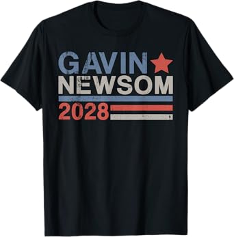 Vintage Gavin Newsom Merch 2028 Gavin Newsom For President 2028 Unisex-Adults Black Short Sleeve Vintage Political T-Shirt Size 6