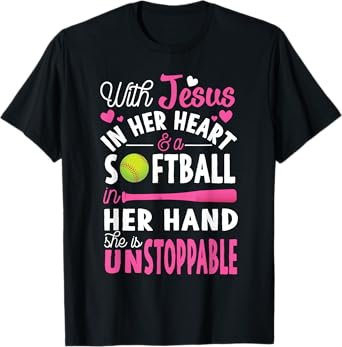 Jesus In Her Heart Softball Hand Funny Pitcher Gift For Her T-Shirt