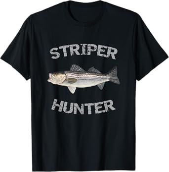 Reel Striper Fishing Shirts Striper Hunter Striped Bass T-Shirt | Men's Black Striped Fishing T-Shirt, Small