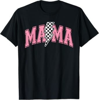 Mama Lightning Bolt Checkered Mom Women Mother's Day T-Shirt