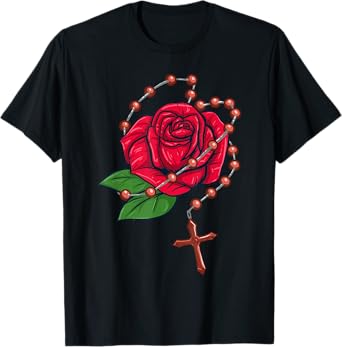 Rosary Beads & Rose - Catholic Pray The Rosary T-Shirt