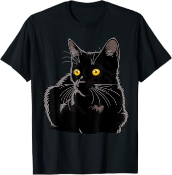 Black Cat Art Graphic with Yellow Eyes Cool Vintage T-Shirt