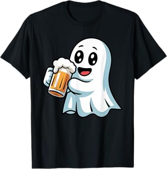 Halloween Boo Ghost Drinking Beer Kids Boys Trick or Treat T-Shirt
