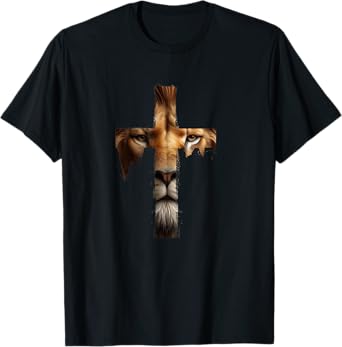 Vintage Jesus God Lion Cross Christian Faith Religion T-Shirt