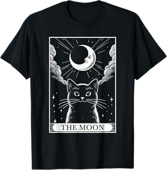 Tarot Card Vintage Crescent Moon Black Cat Mom Cat Lovers Men Women Kids T-Shirt