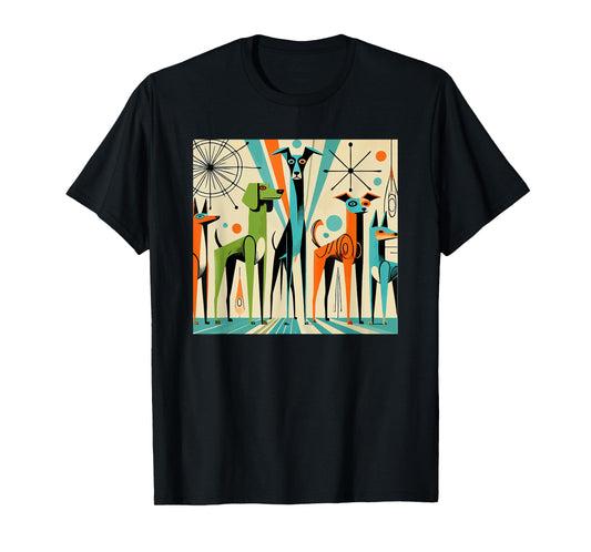 Mid Century Modern Dogs 50s 60s Retro Style Art T-Shirt