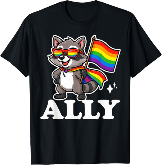Ally Raccoon Gay Pride Rainbow Flag LGBTQ T-Shirt