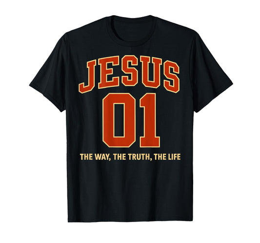 (ON Back) Jesus is #1 The Way Truth Life Sports Jersey Style T-Shirt