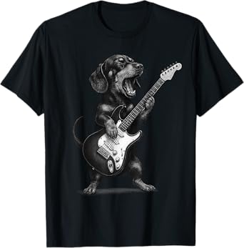 Dachshund Playing Guitar Rock Music Dog Lover T-Shirt for Men Women Kids