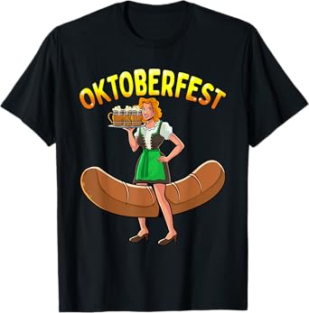 Oktoberfest Funny Bartwurst Barmaid German Woman Dirndl Beer T-Shirt