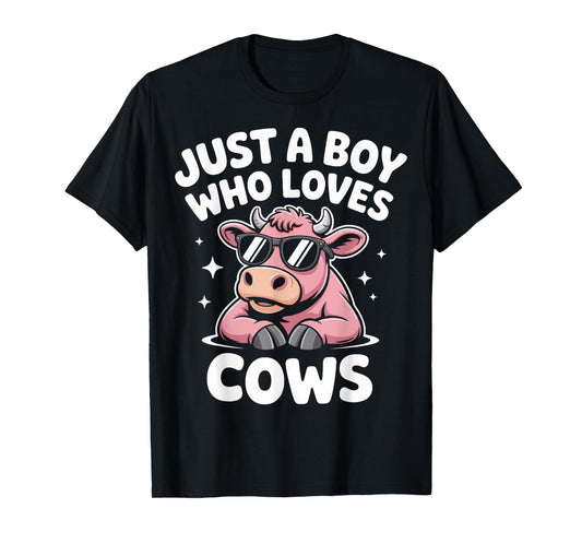 Just A Boy Who Loves Cows Ranch Life Farm Animal Lover T-Shirt