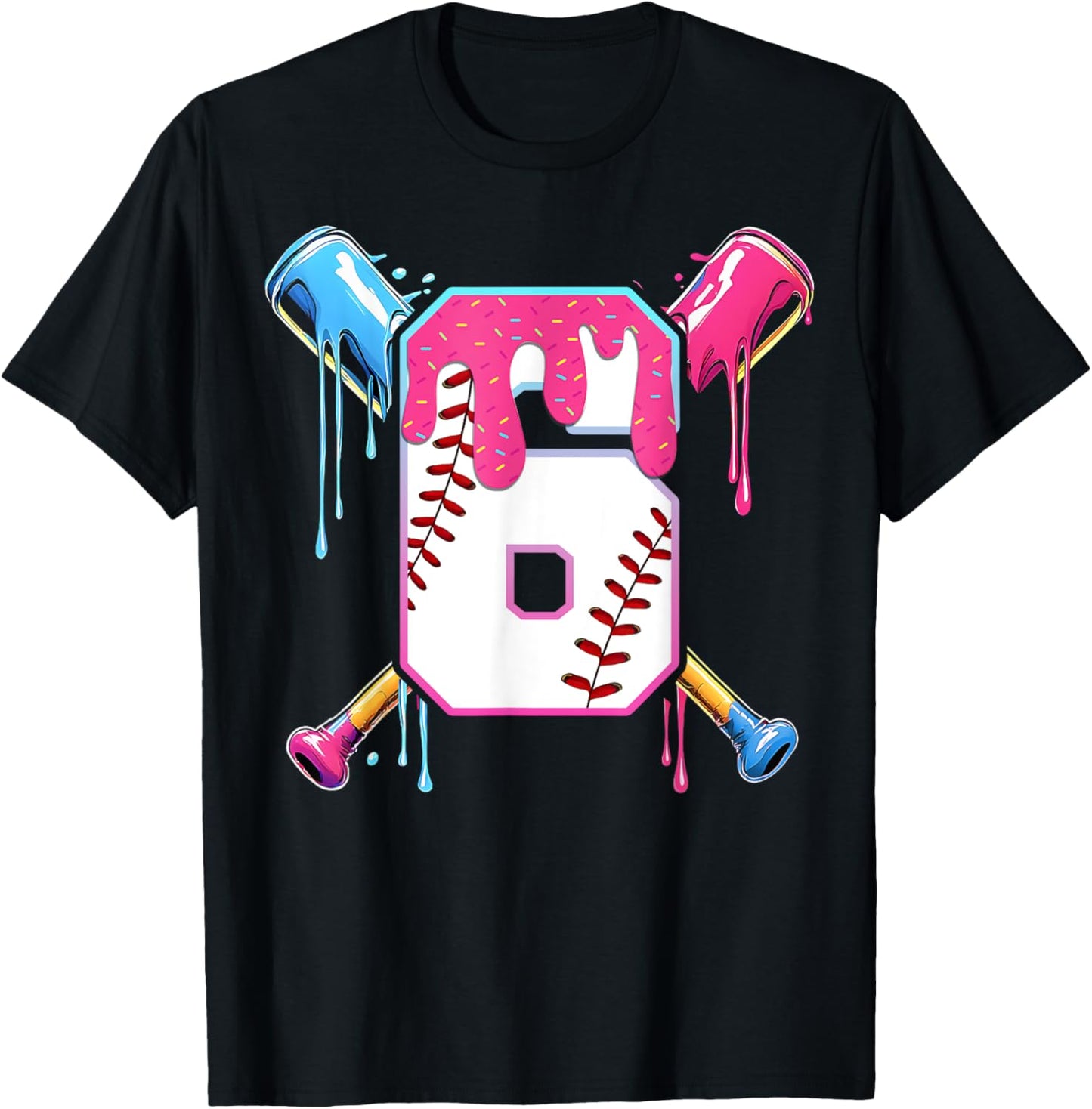Baseball Drip 6 Year Old Ice Cream 6th Birthday Kids Boys T-Shirt