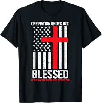 One Nation Under God Blessed American Flag Christian Cross T-Shirt