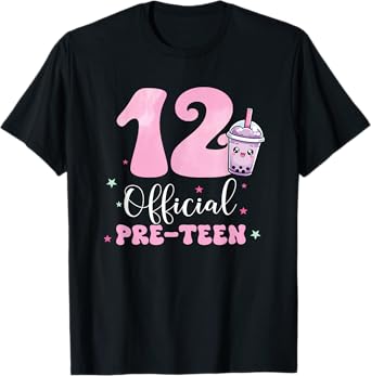 12 Official Pre-Teen 12th Birthday Girl 12 Year Old Boba Tea T-Shirt