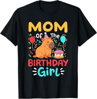Mom Of The Birthday Girl Cute Capybara Bday Family Matching T-Shirt