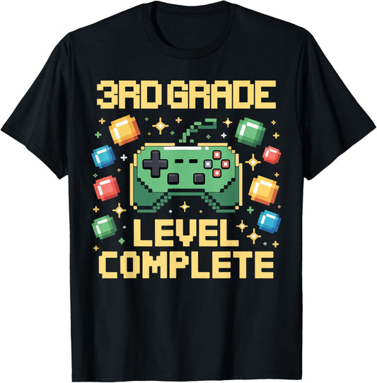 3rd Grade Third Grade Level Complete Graduation Gamer Pixel T-Shirt
