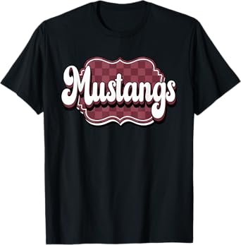 Mustangs Checkered Retro Maroon Mustang Pride School Spirit T-Shirt