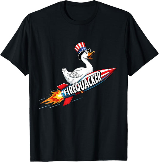 4th of July Funny Firequacker Duck Patriotic USA Design T-Shirt