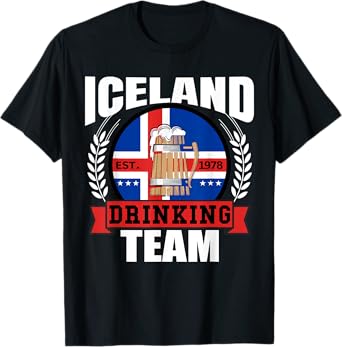 Iceland Drinking Team Funny Icelandic Flag Beer Party Gift T-Shirt