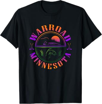 Warroad MN with Walleye, Loon, and Hockey Sticks T-Shirt