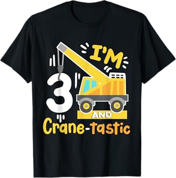 Kids 3rd Construction Birthday Party I'm 3 Crane Digger Boys T-Shirt