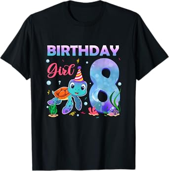 8th Birthday Girl Sea Turtle 8 Year Old Ocean Aquarium Girls T-Shirt