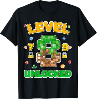 Funny 8 Year Old Birthday Boy Pixel Game 8th Bday Kids T-Shirt