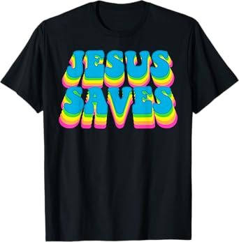 Groovy Jesus Saves Christian 70's Hippie T-Shirt