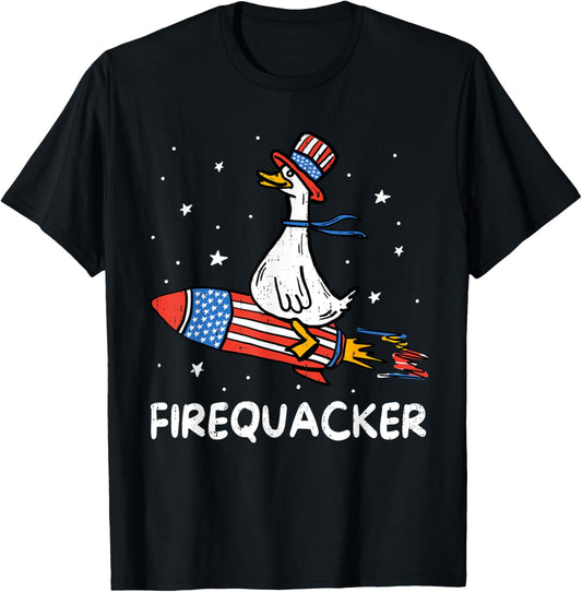 Firequacker Duck On Firecracker Funny 4th Of July Fourth T-shirt