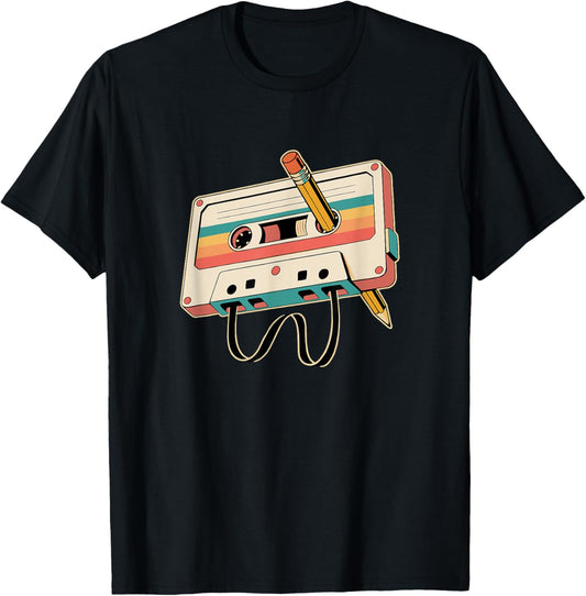 Retro Cassette Tape with Pencil 80s 90s Music Vintage Party T-Shirt
