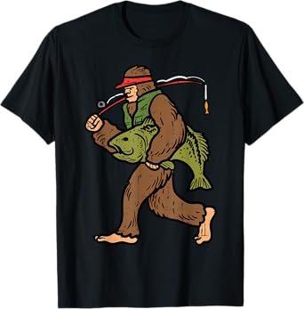 Bigfoot Sasquatch Fishing Funny Fisherman Men Women Kids T-Shirt
