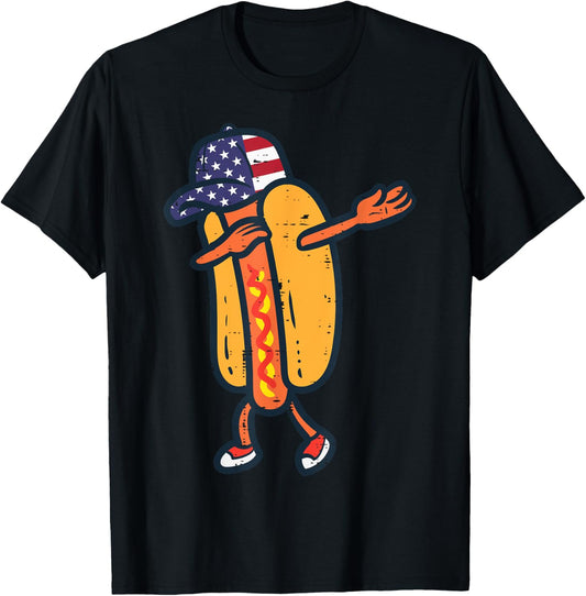 4th July Hotdog Dab Patriotic Boys Girls Kids Toddler Youth T-Shirt
