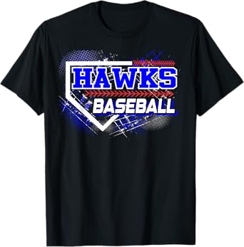 Hawks Baseball Home Plate Blue Hawk Pride Baseball Mom T-Shirt