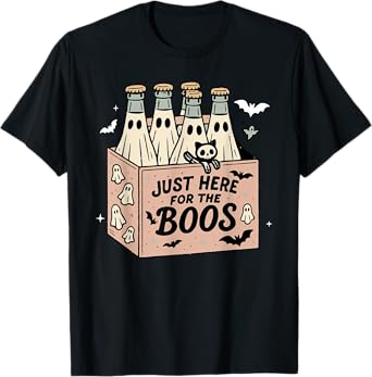 Here for The Boos Halloween 6 Pack Booze Ghost Beer Bottles T-Shirt