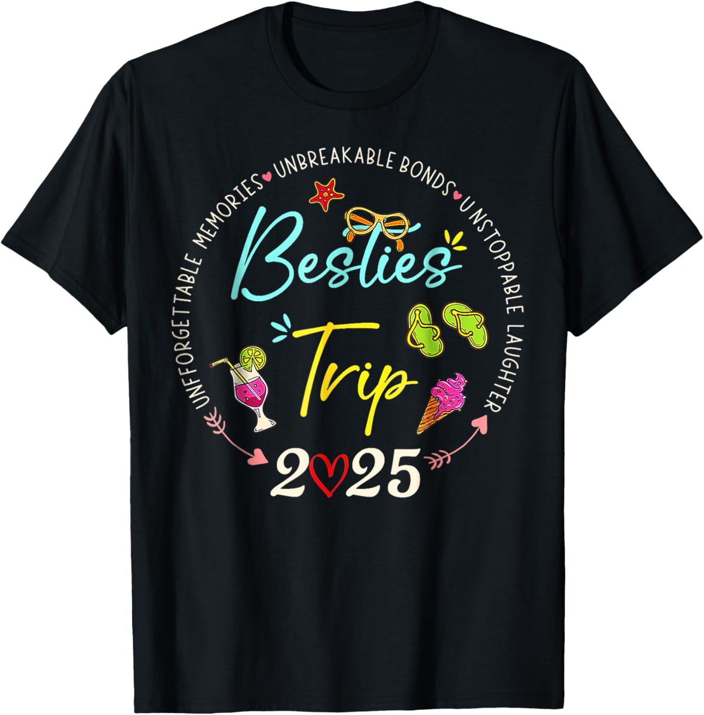 Besties Trip 2025 Memories Girl Trip Friends Vacation Retro T-Shirt