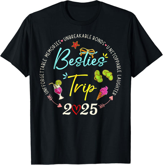 Besties Trip 2025 Memories Girl Trip Friends Vacation Retro T-Shirt