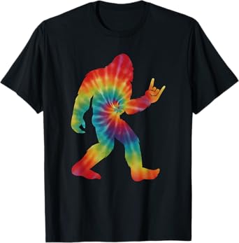 Funny Bigfoot Rock and Roll Tie Dye Tee Sasquatch Believer T-Shirt