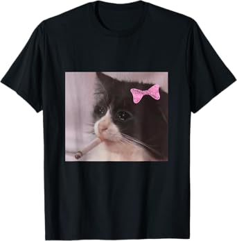 Funny Smoking Cat Meme Beer Kitten Gen Z T-Shirt