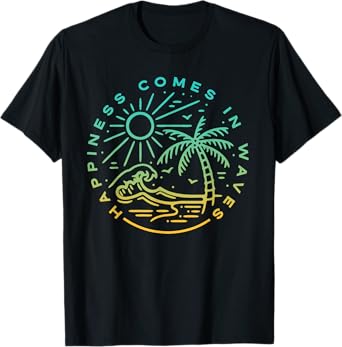 Retro Happiness Comes In Waves Women Men Beach Summer Trip T-Shirt