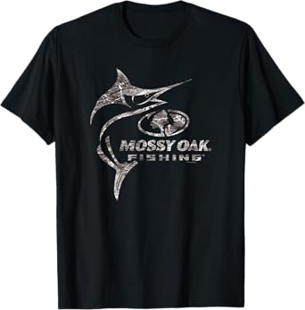 Mossy Oak Fishing Marlin Target Ocean Outdoors Grey Logo T-Shirt