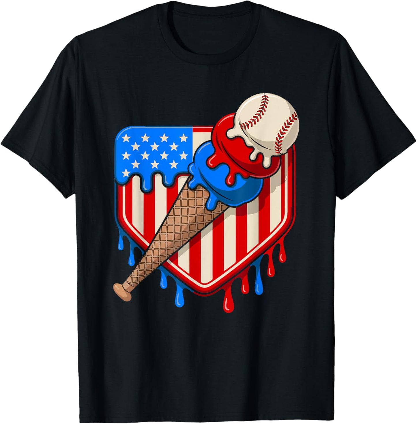Baseball Drip 4th Of July Usa Flag Ice Cream Drip Baseball T-shirt
