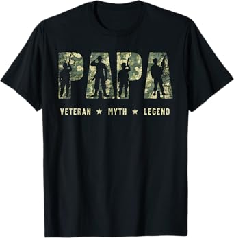 Mens Papa Veteran Myth Legend American Flag Father's Day T-Shirt