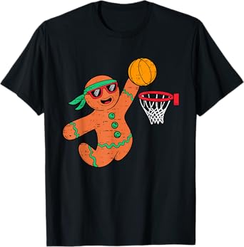 Funny Gingerbread Basketball Christmas Xmas Mens Boys Kids T-Shirt