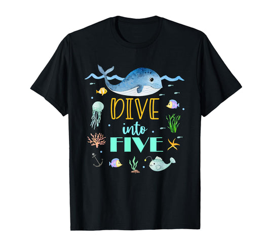 Dive Into 5 Birthday Decorations Girl 5th Bday Under The Sea T-Shirt