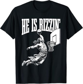 He Is Rizzin Funny Jesus Basketball Meme Easter Christian T-Shirt