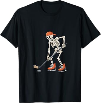 Skeleton Ice Hockey Men Boys Kids Halloween Costume T-Shirt