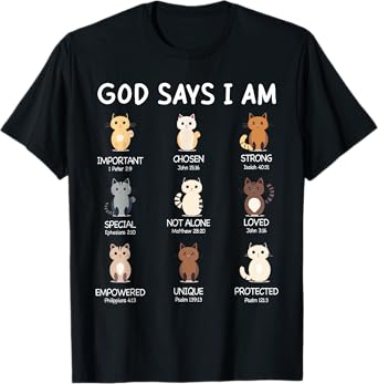 Cute God Says I Am Cat Lover Funny Christian Kids Girls T-Shirt