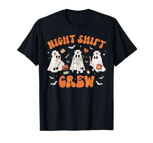 Night Shift Boo Crew Health Worker Halloween Ghost Nurse T-Shirt